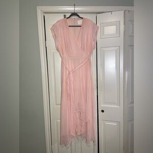 Reverie - Faux-Wrap Cap Sleeve Chiffon Hi-Lo Dress Blush Pink - 20 - EUC